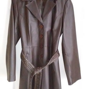 Womens Brown Leather Coat - 3/4 Length